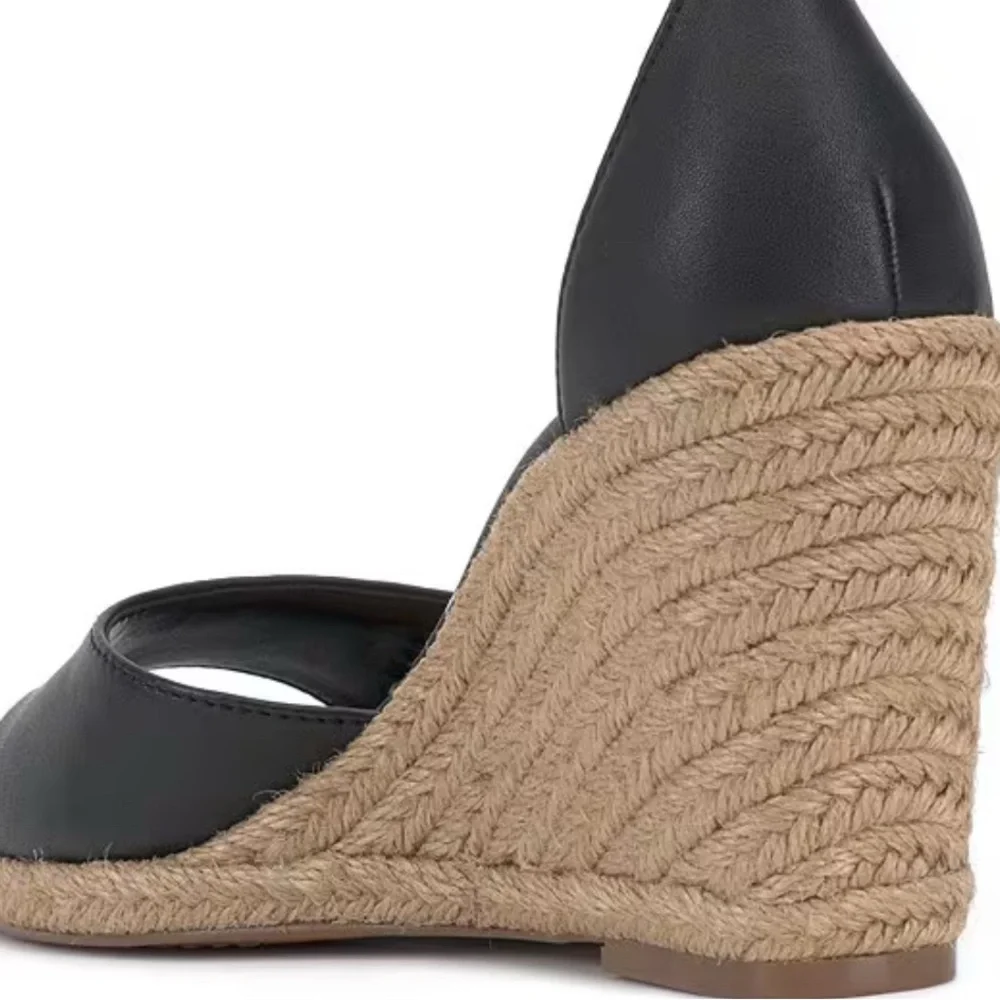 Vince Black Leather Wedge Espadrilles